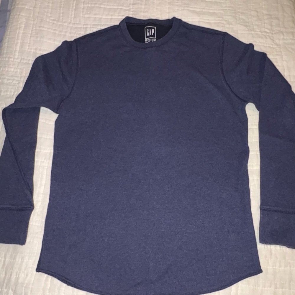 GAP Men's Medium Light Waffle Weave Navy Long Sleeve Tee